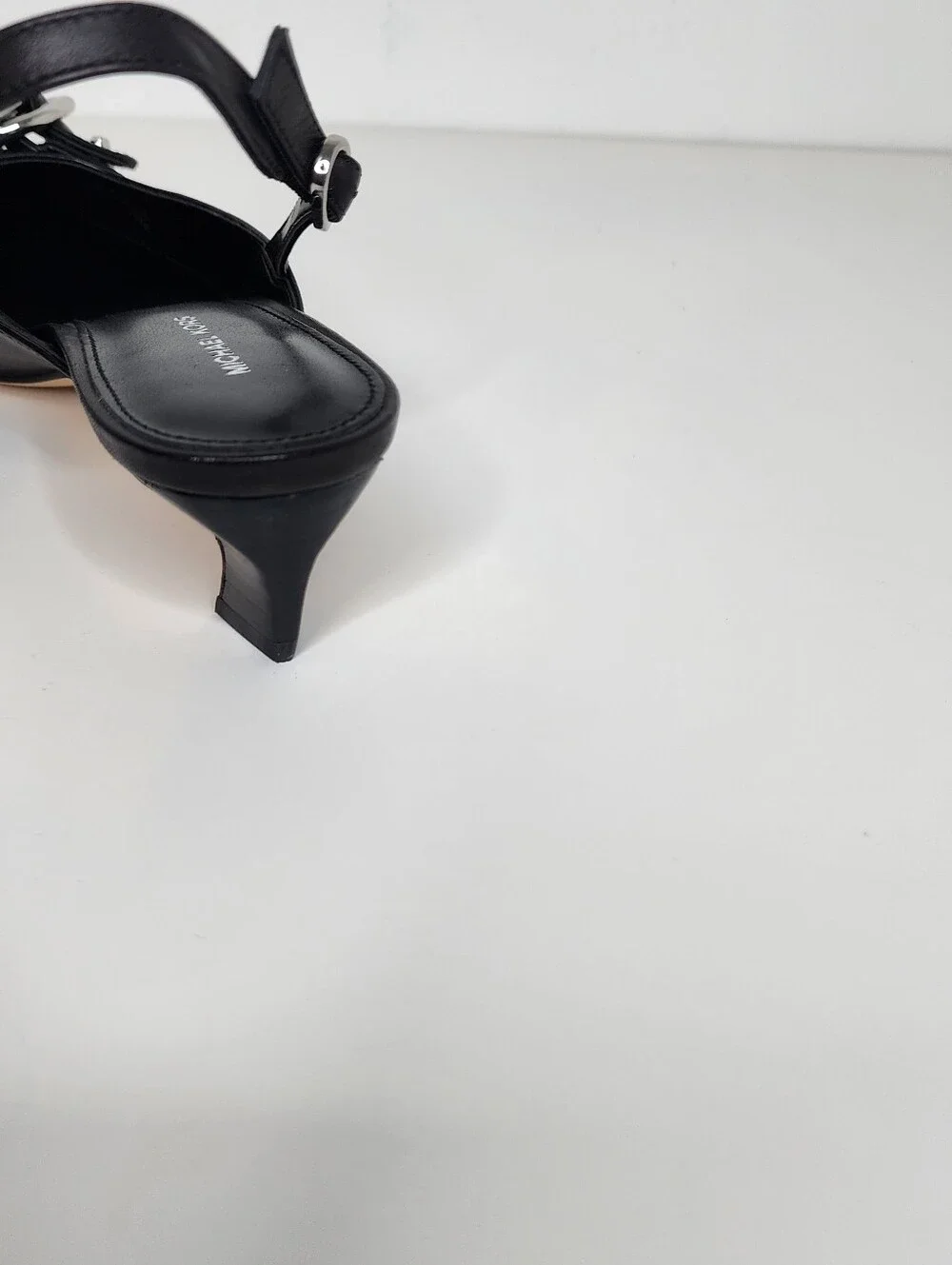 Michael Kors Jaden Black Leather Slingback Flats with Silver Ring Size 6.5